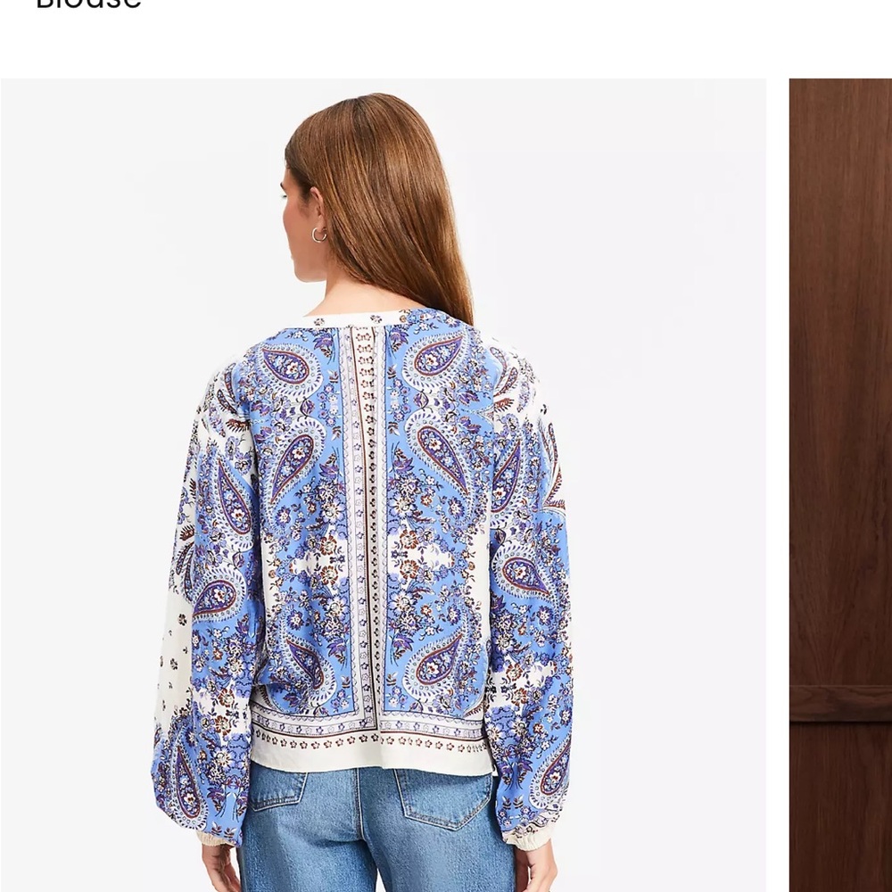 NWT loft bandana print top blue brown and cream 20” long - Picture 6 of 7